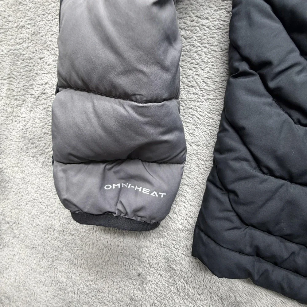 Columbia Jacket Youth 6 Black Gray Hooded Puffer Omni-Heat Insulated Full Zip‎